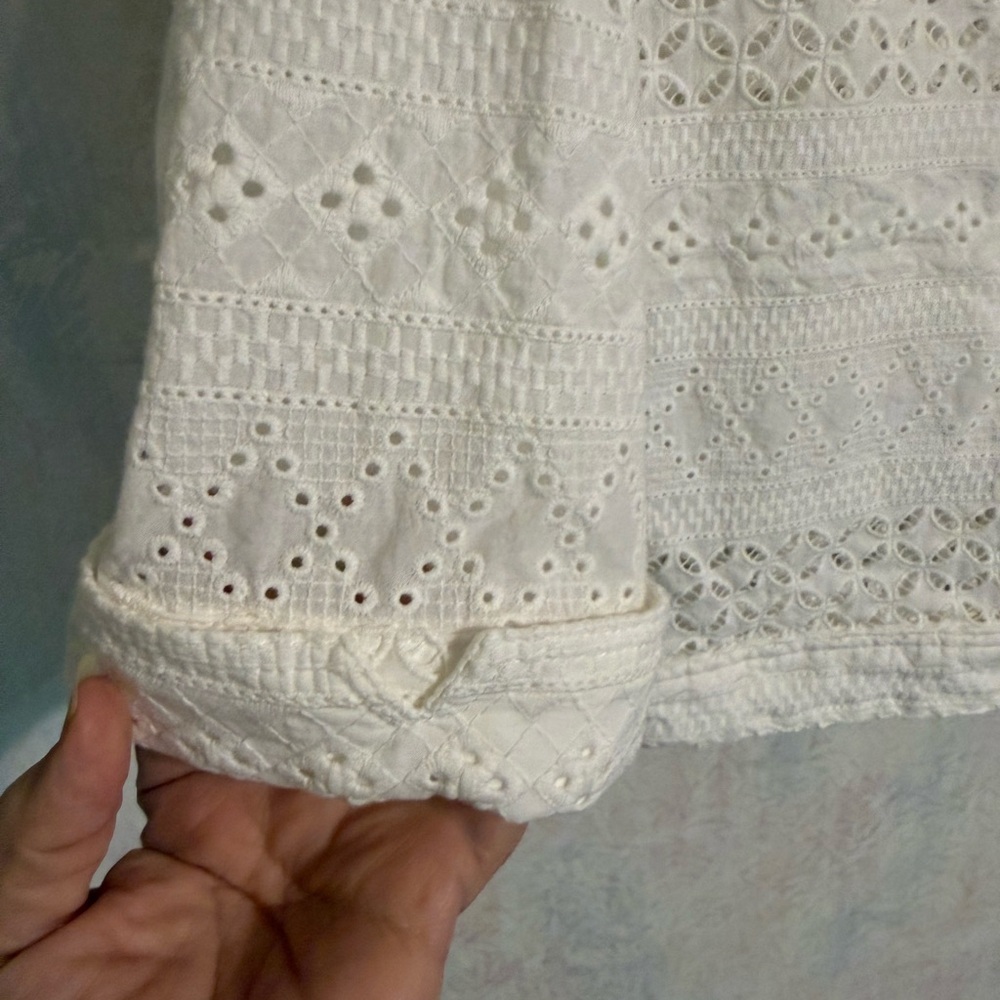 Chic, Bohemian, Hippie, Cactus and Pearl White Eyelet Button Down Shirt, Sz XL - Picture 4 of 7